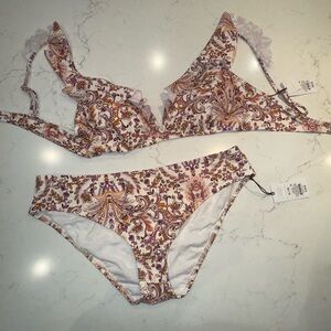 Floral Bikini Set with Lace Trim